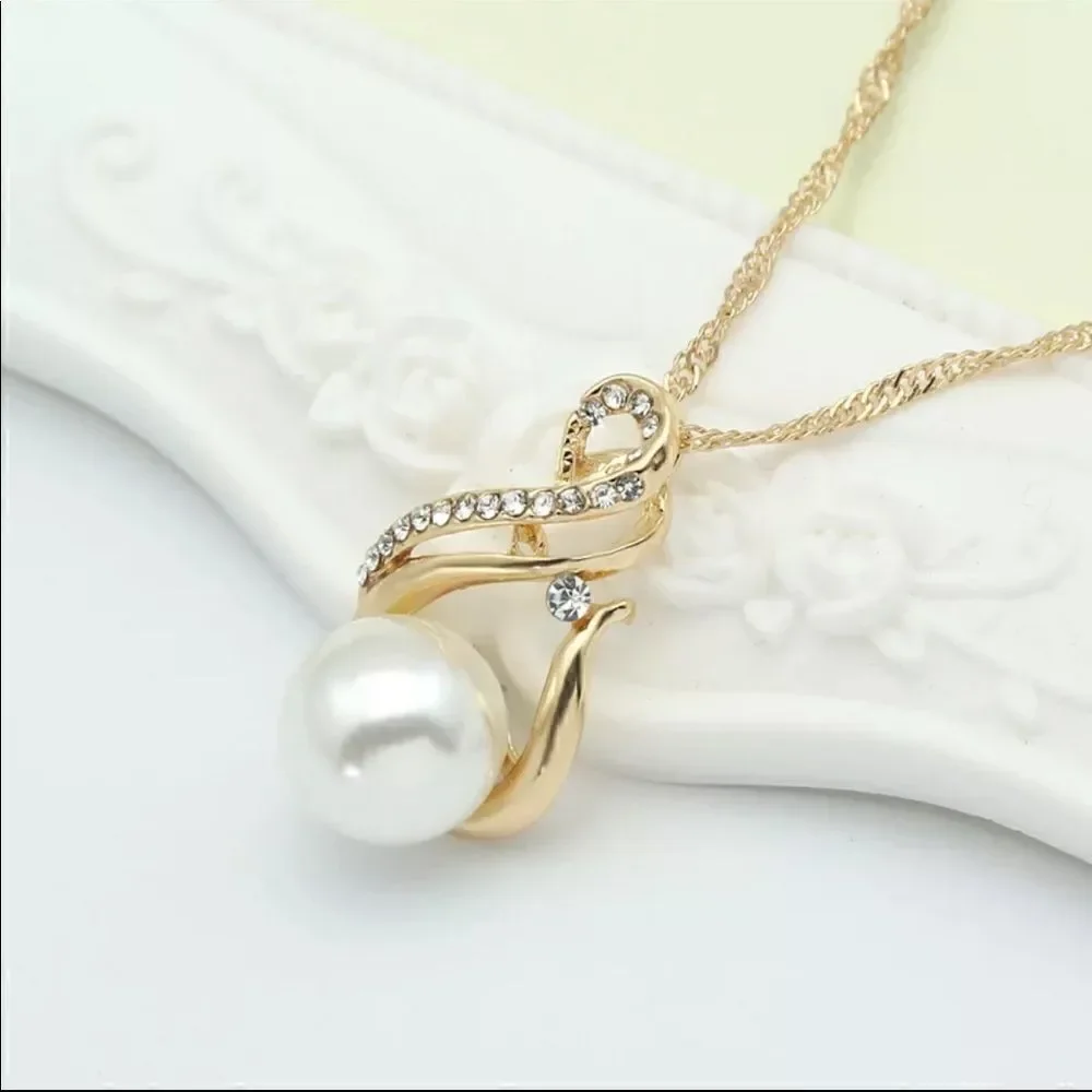 💞18k Gold Elegant Pendant Necklace & Earrings Bridal Wedding Mother Jewelry Set - Picture 3 of 6